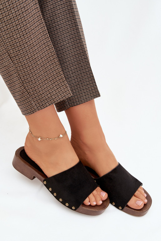 Damenhausschuhe mit breiten Absätzen Ze goldene Farbemi Stollen schZuarze Farbe Girella