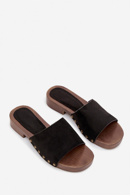 Damenhausschuhe mit breiten Absätzen Ze goldene Farbemi Stollen schZuarze Farbe Girella