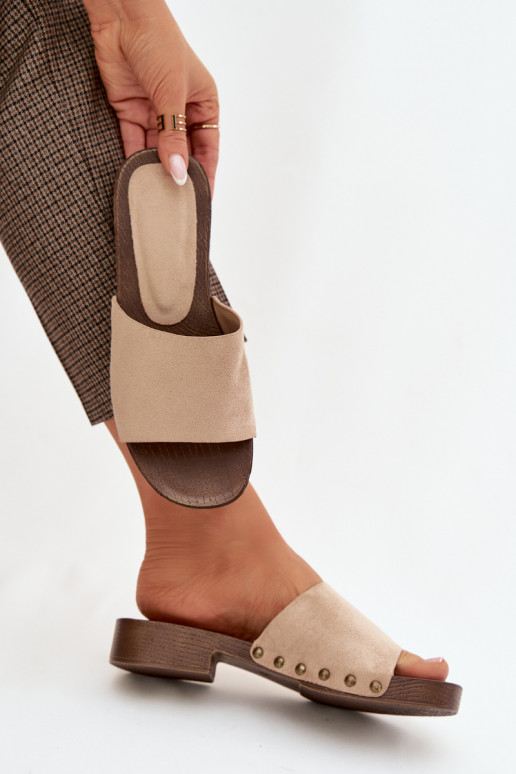 Damenhausschuhe mit breiten Absätzen Ze goldene Farbemi Stollen Beige Girella