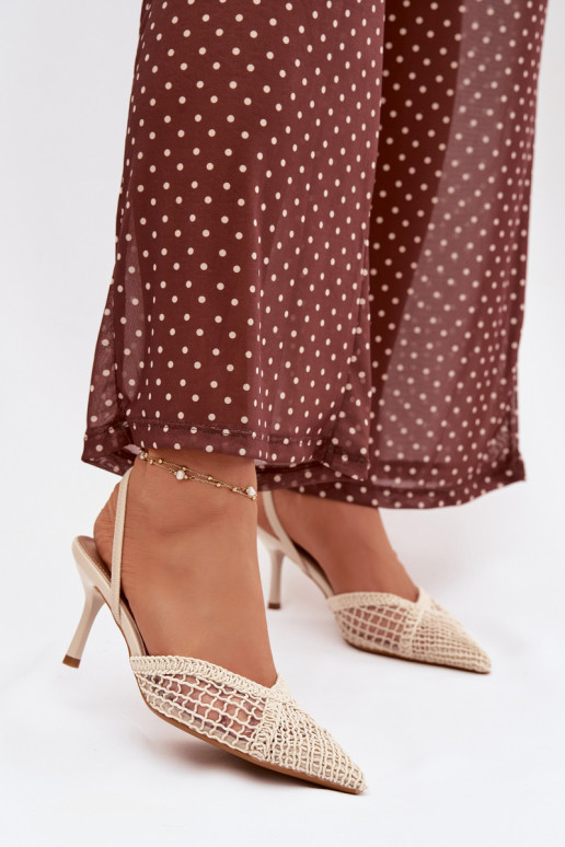 Sandalen mit durchbrochenen Elementen mit dünnen Absätzen elfenbeinfarbe Hanelis