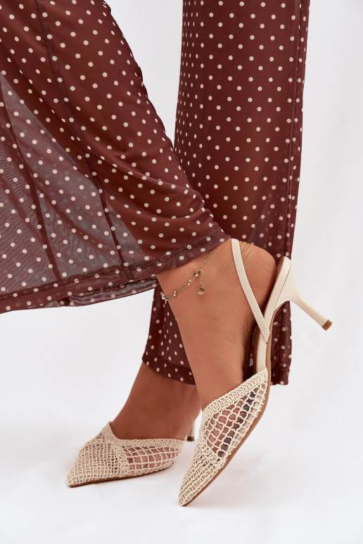 Sandalen mit durchbrochenen Elementen mit dünnen Absätzen elfenbeinfarbe Hanelis