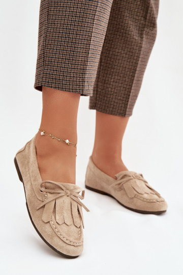 Mokassins für Damen mit stilvollen Details Und Fringe Beige Glorina 2