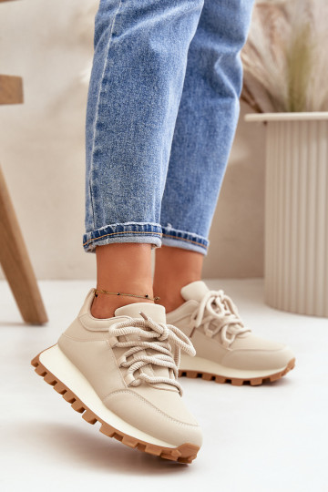 Turnschuhe Sneakers Stilvollllschuhe mit einer Plattform aus Öko-Leder Beige Riadella