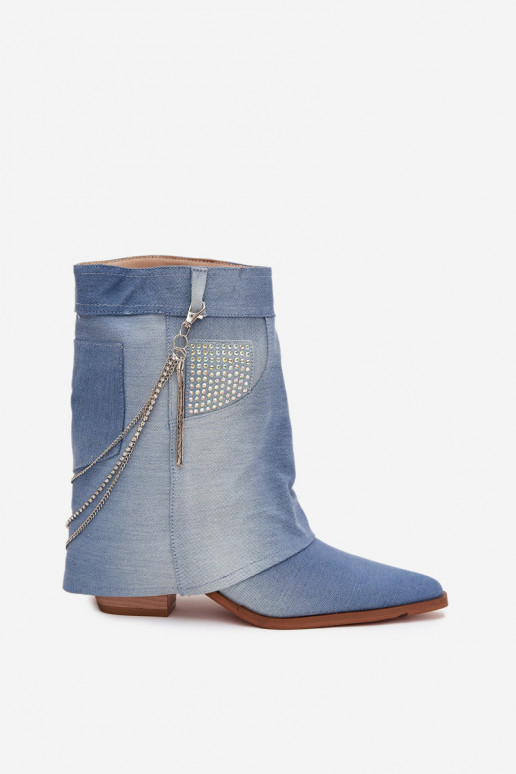 Damenstiefel mit Ketten Denim-Es mussterial Ilyana