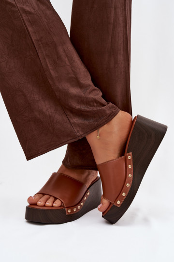 Damen Pantoletten in goldfarbener Farbe Arionne, braun 2