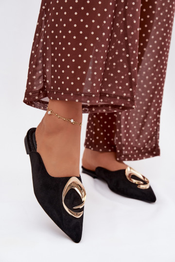 Damen schwarze Mules mit eleganten goldfarbenen Details Galvella 2