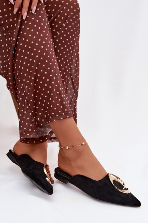 Damen schwarze Mules mit eleganten goldfarbenen Details Galvella