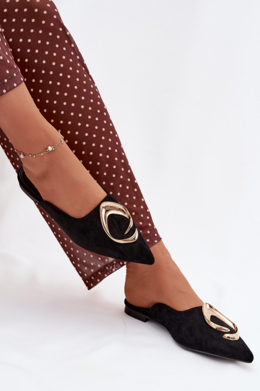 Damen schwarze Mules mit eleganten goldfarbenen Details Galvella