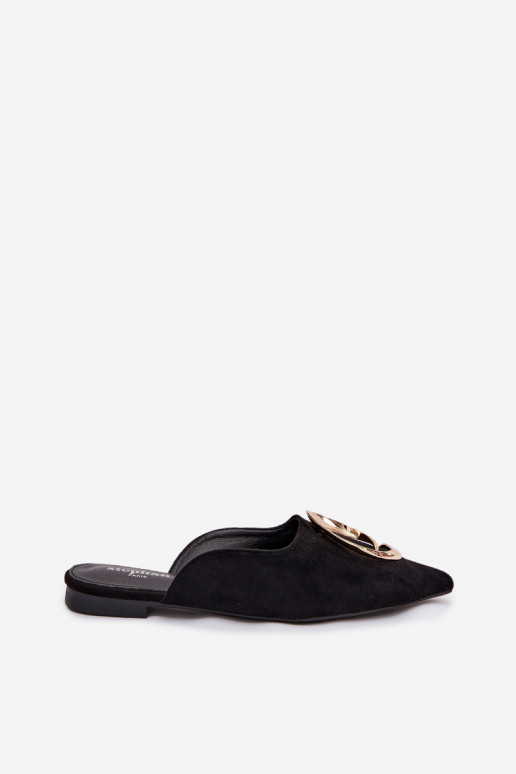 Damen schwarze Mules mit eleganten goldfarbenen Details Galvella