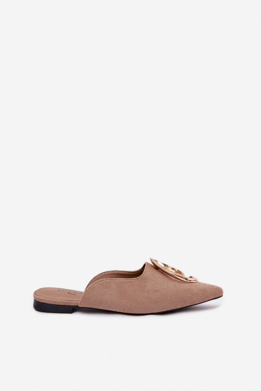 Damen sandfarbene Mules mit eleganten goldfarbenen Details Galvella