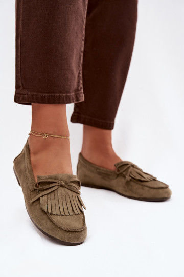 Damenmokassins mit Fransen in Grün Janelisse