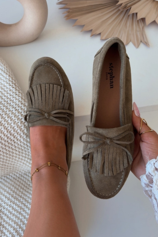 Damenmokassins mit Fransen in Grün Janelisse