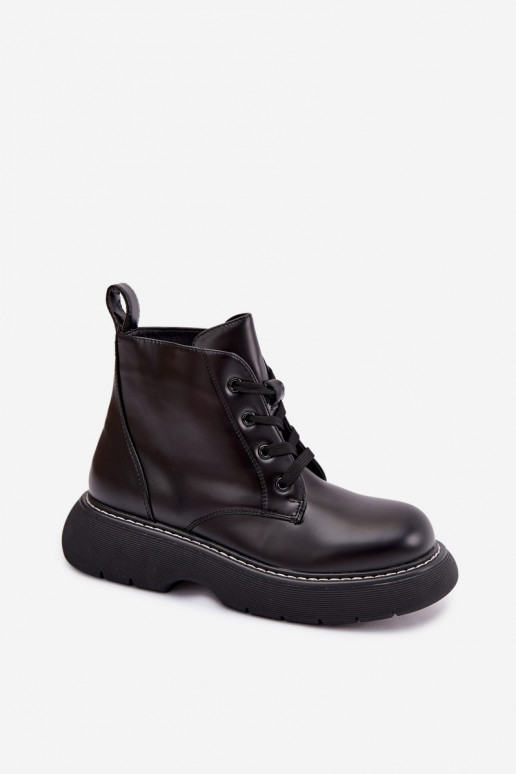 sich Zuarm laufen Damenstiefel mit einer Plattform mit Schnürsenkeln schZuarze Farbe Harmine