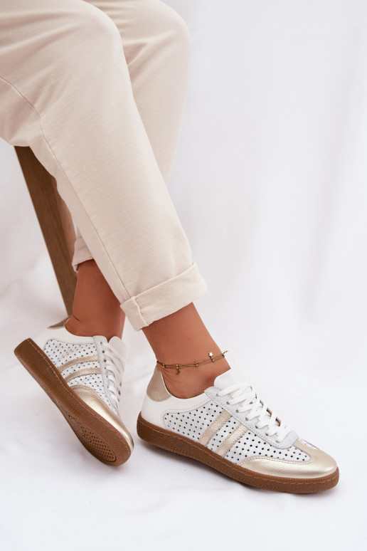 Haut mit durchbrochenen Elementen Sneakers Stilvollllschuhe Feminin Zazoo N1318 grau-goldene Farbe