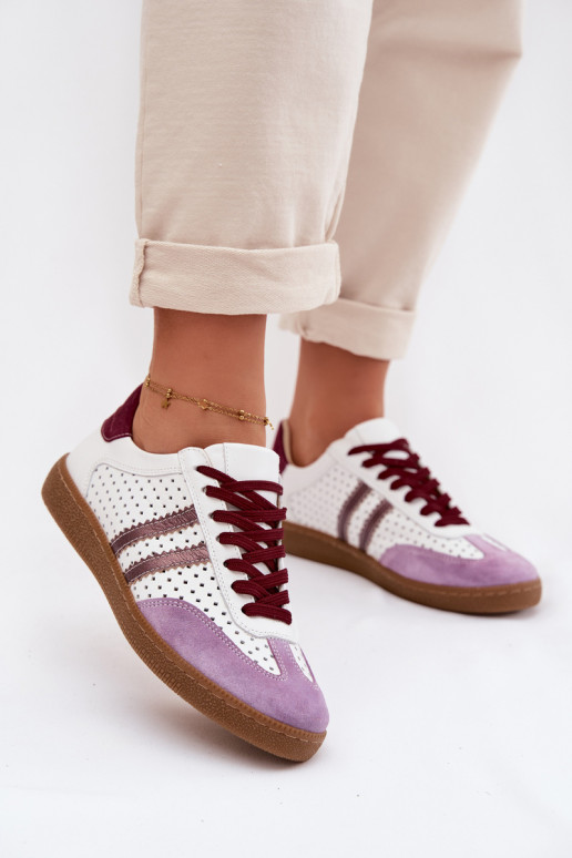 Haut mit durchbrochenen Elementen Sneakers Stilvollllschuhe Feminin Zazoo N1318 INeiß-Violette Farbe
