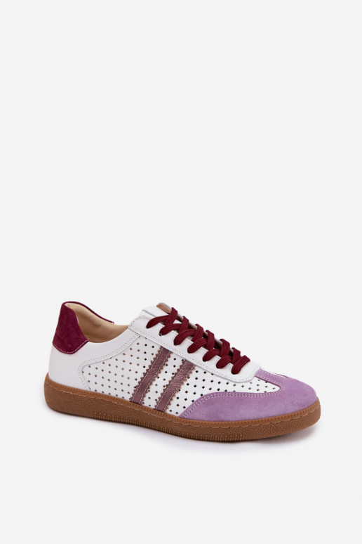 Haut mit durchbrochenen Elementen Sneakers Stilvollllschuhe Feminin Zazoo N1318 INeiß-Violette Farbe