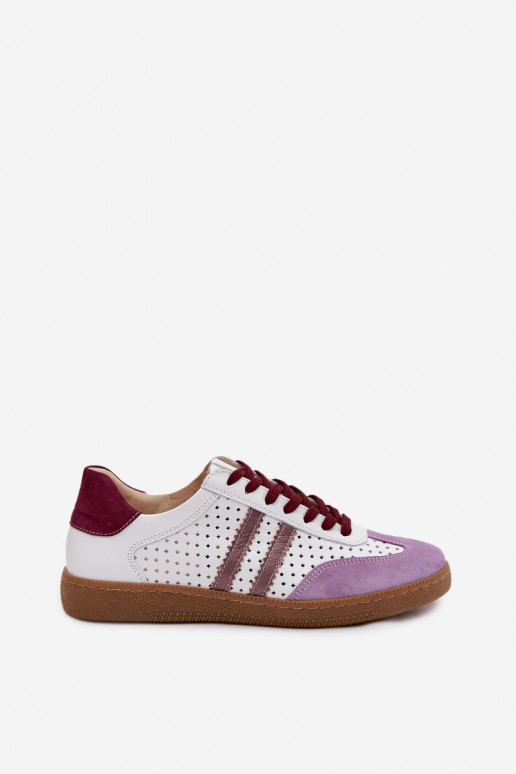 Haut mit durchbrochenen Elementen Sneakers Stilvollllschuhe Feminin Zazoo N1318 INeiß-Violette Farbe