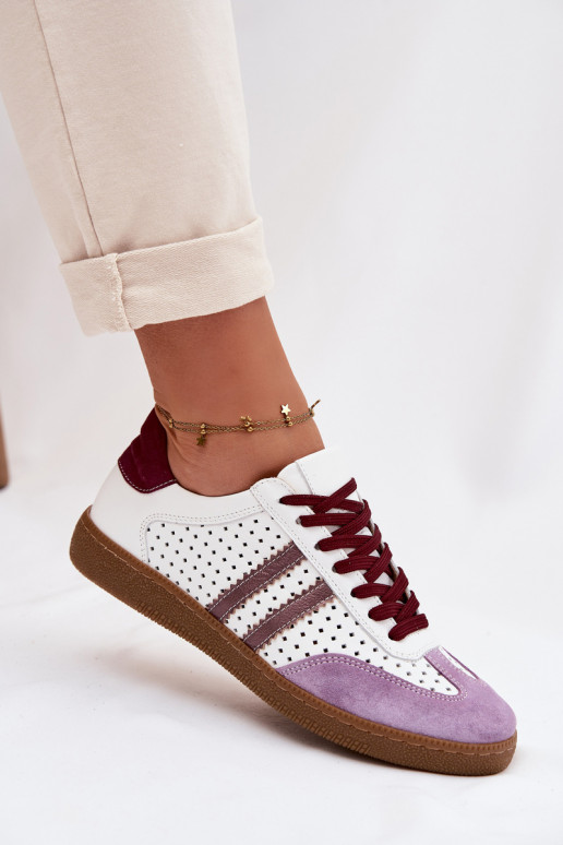 Haut mit durchbrochenen Elementen Sneakers Stilvollllschuhe Feminin Zazoo N1318 INeiß-Violette Farbe