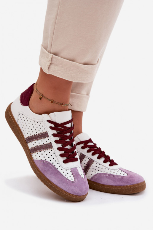 Haut mit durchbrochenen Elementen Sneakers Stilvollllschuhe Feminin Zazoo N1318 INeiß-Violette Farbe