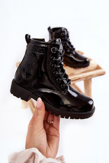 Kindisch mit Lackeffekt sich Zuarm laufen Stiefel Big Star II374045 schZuarze Farbe