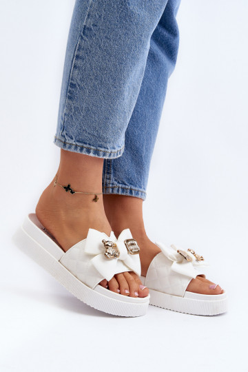 Feminin Hausschuhe mit Bändern i Teddybärenm Zueiße Farbe Katterina 2