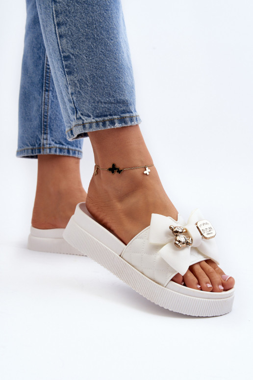 Feminin Hausschuhe mit Bändern i Teddybärenm Zueiße Farbe Katterina