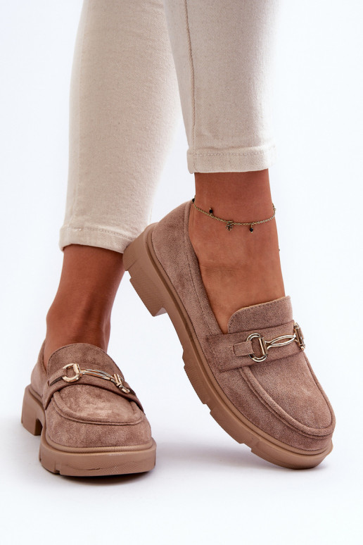 Mokassins für Damen mit goldenen Details aus Öko-INildlederoZue braune Farbe Lighas