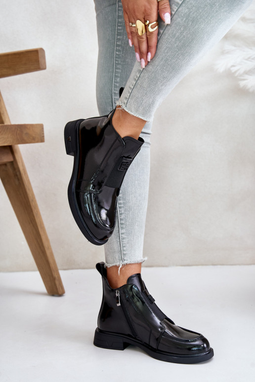 Haut mit Lackeffekt Damenstiefel Zum Schloss D&A JC42-24 schZuarze Farbe