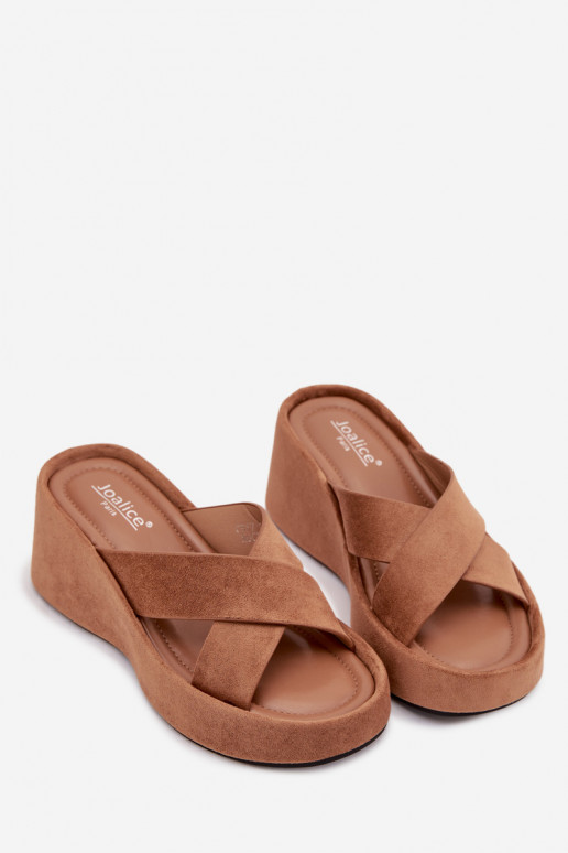 Braune Damen-Pantoletten auf Plateausohle aus Kunstwildleder „Calorine"