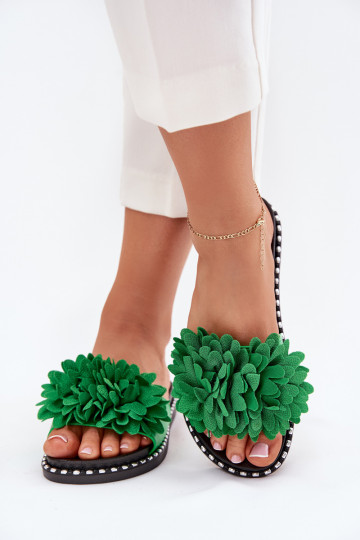 Damenhausschuhe Ozdobione mit floralen Motivenami grüne Farbe Cellanen 2