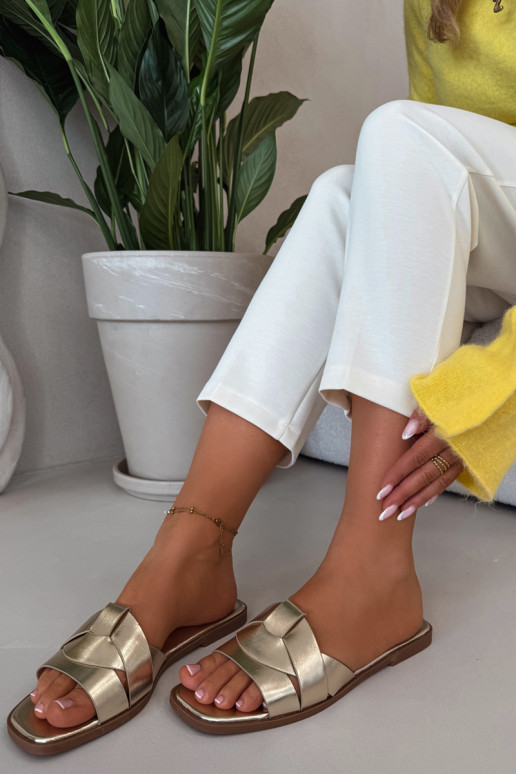 Hausschuhe FrauenZuohnung mit Streifen goldene Farbe Es mussrissae