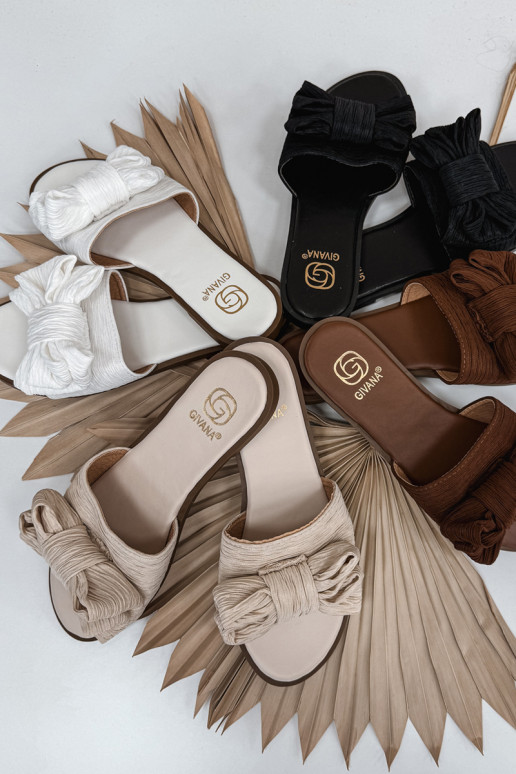 Damenhausschuhe mit breiten Absätzen mit Bändern Beige Amivelle