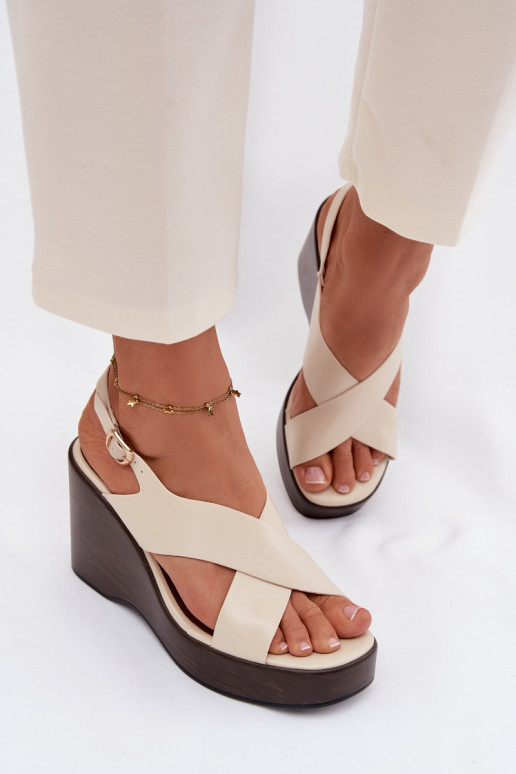 Damensandalen aus Öko-Leder Ermöglicht Halbstiefelie Beige Janivra