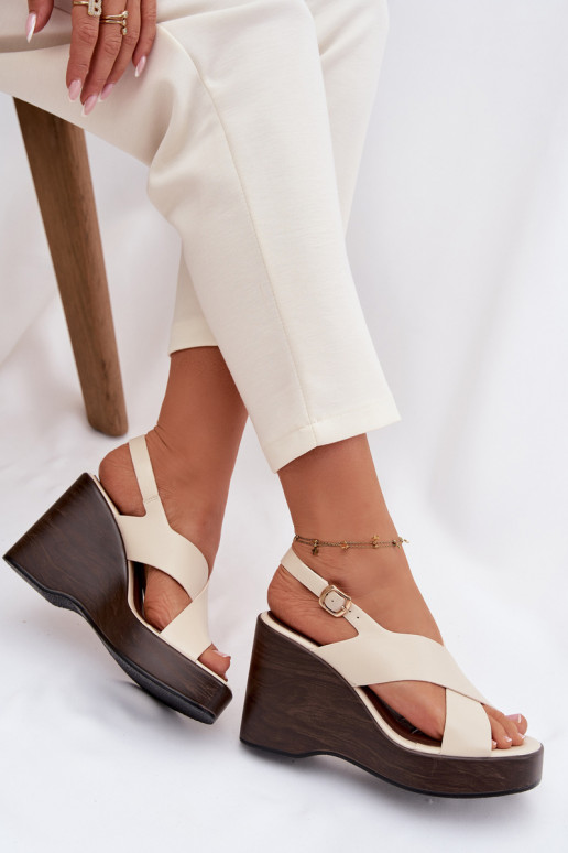 Damensandalen aus Öko-Leder Ermöglicht Halbstiefelie Beige Janivra