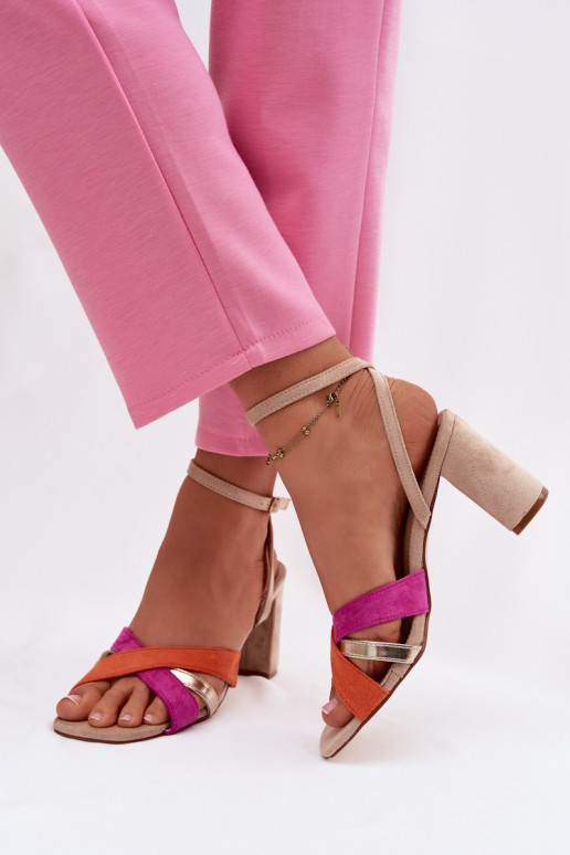 Damen-Sandalen mit hohen Absätzen mit Streifen aus Öko-INildlederoZue Beige Karilora