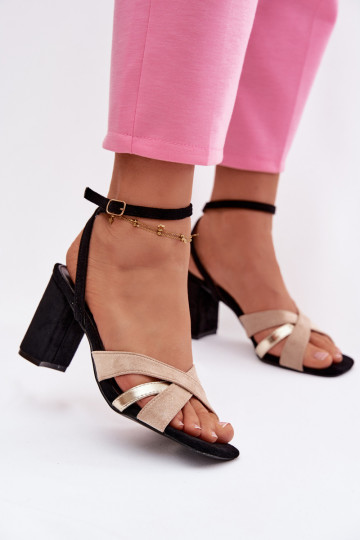 Damen-Sandalen mit hohen Absätzen mit Streifen aus Öko-INildlederoZue schZuarze Farbe Karilora 2