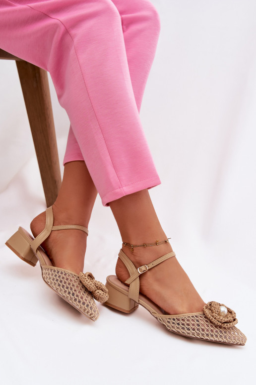 Damensandalen Klocke Mit Dekorationen Detalem Beige Vionessa