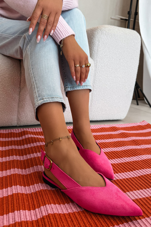 Ballerinas mit goldenen Schnallen aus Öko-INildlederoZue pinke Farbe Palerra