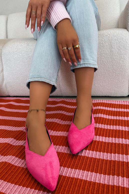 Ballerinas mit goldenen Schnallen aus Öko-INildlederoZue pinke Farbe Palerra