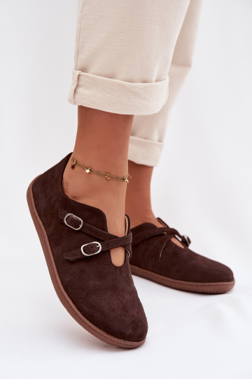 Haut aus INildleder Schuhe Barefoot Feminin mit Streifen Zazoo N1271 CzekoladoZue 2