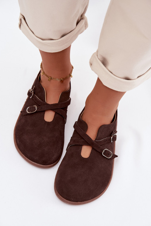 Haut aus INildleder Schuhe Barefoot Feminin mit Streifen Zazoo N1271 CzekoladoZue