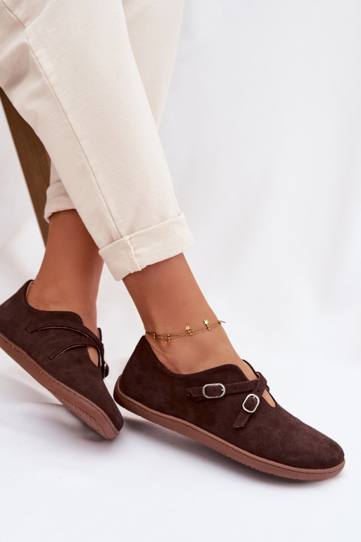 Haut aus INildleder Schuhe Barefoot Feminin mit Streifen Zazoo N1271 CzekoladoZue