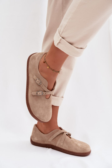 Lederwildlederschuhe für Damen "Barefoot" mit Riemen Zazoo N1271, sandfarbig