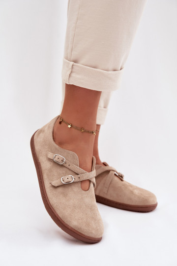 Lederwildlederschuhe für Damen "Barefoot" mit Riemen Zazoo N1271, sandfarbig 2