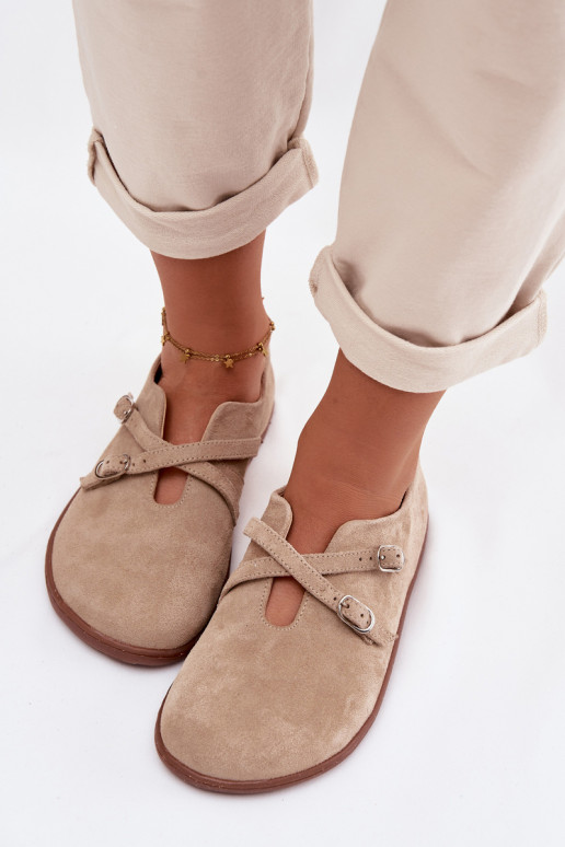 Haut aus INildleder Schuhe Barefoot Feminin mit Streifen Zazoo N1271 Beige