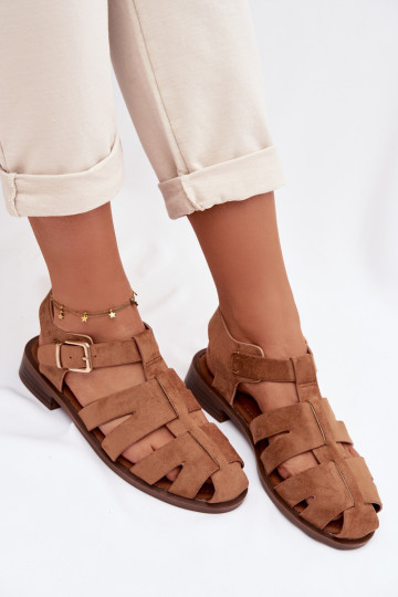 Damen Sandalen mit goldenen Schnallen, braun, Janessa
