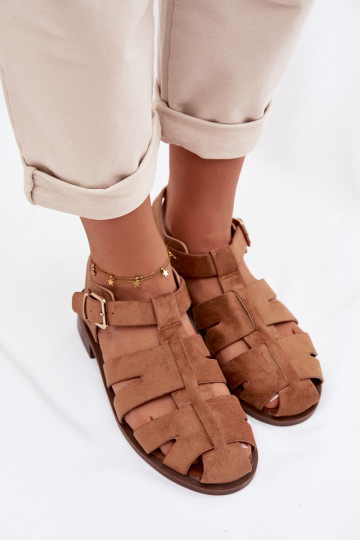 Damen Sandalen mit goldenen Schnallen, braun, Janessa 2