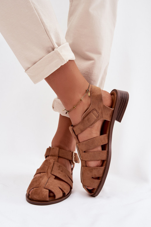 Damensandalen Rzymianki mit goldenen Schnallen braune Farbe Janessa