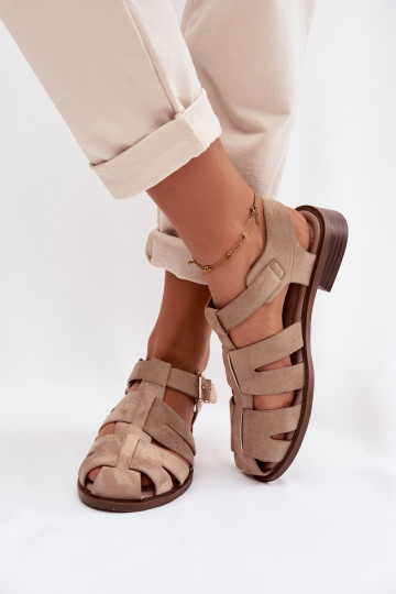 Damensandalen Rzymianki mit goldenen Schnallen Beige Janessa 2