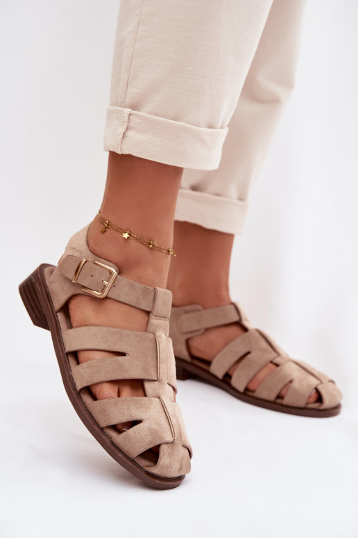 Damensandalen Rzymianki mit goldenen Schnallen Beige Janessa